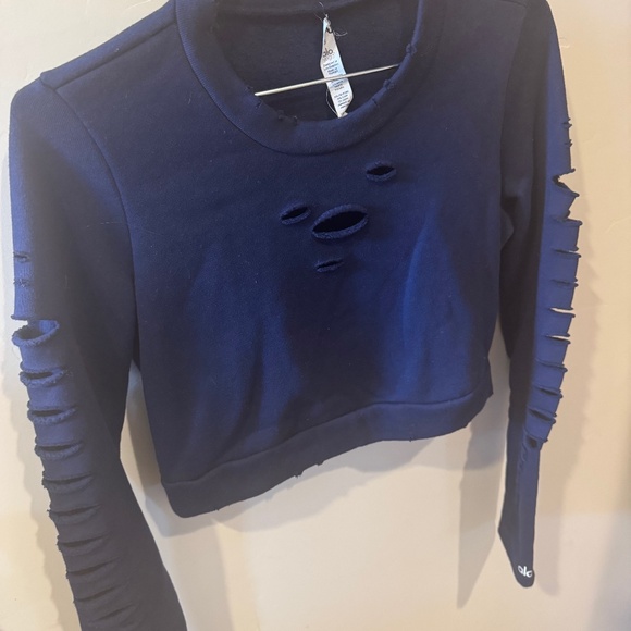 ALO YOGA NAVY BLUE CROP SWEATSHIRT EXCELLENT CONDITION SIZE SMALL - Picture 5 of 7